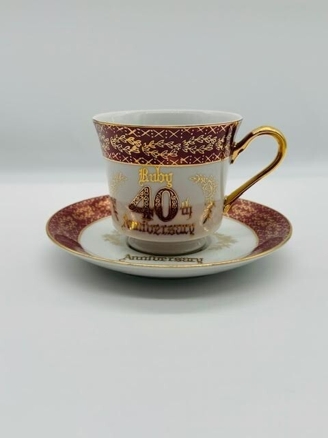 Anniversary 40th Anniversary Teacup and saucer. Vintage 1960\'s Norcrest bone