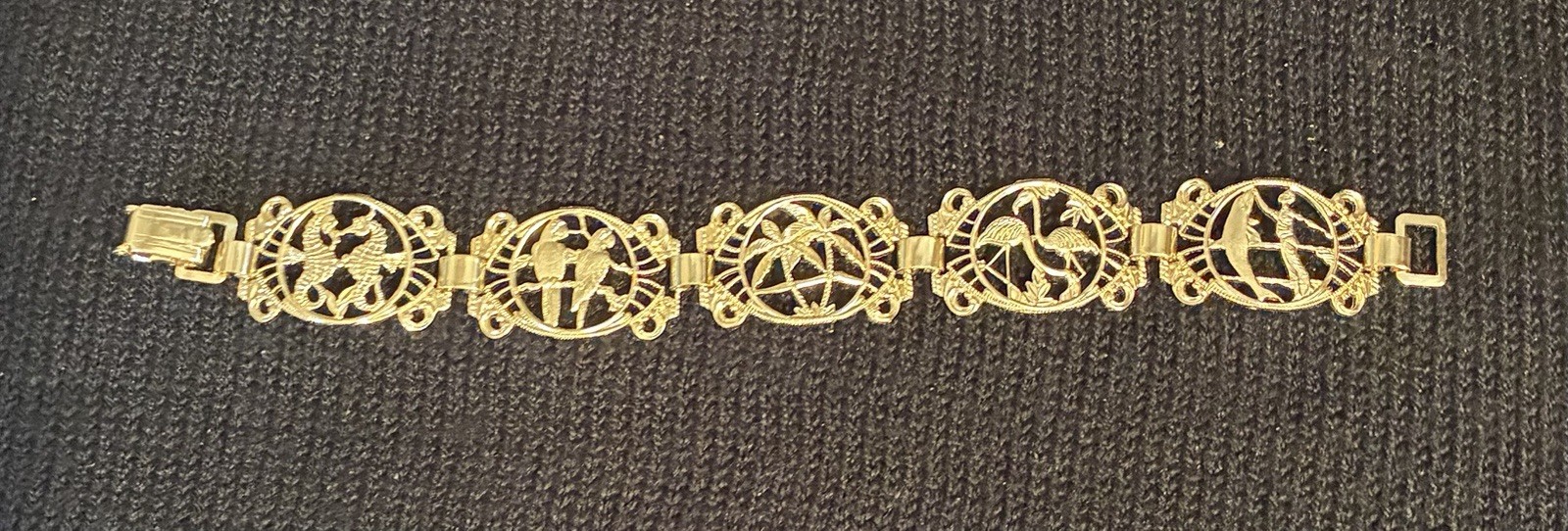 Florida Goldplate Dolphin Bracelet German filigree seahorse parrot palm tree