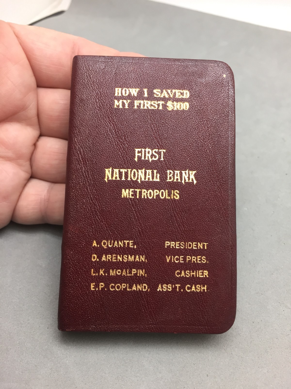 First National Bank Metropolis IL Book Savings Bank No Key Metal Leather 3.5