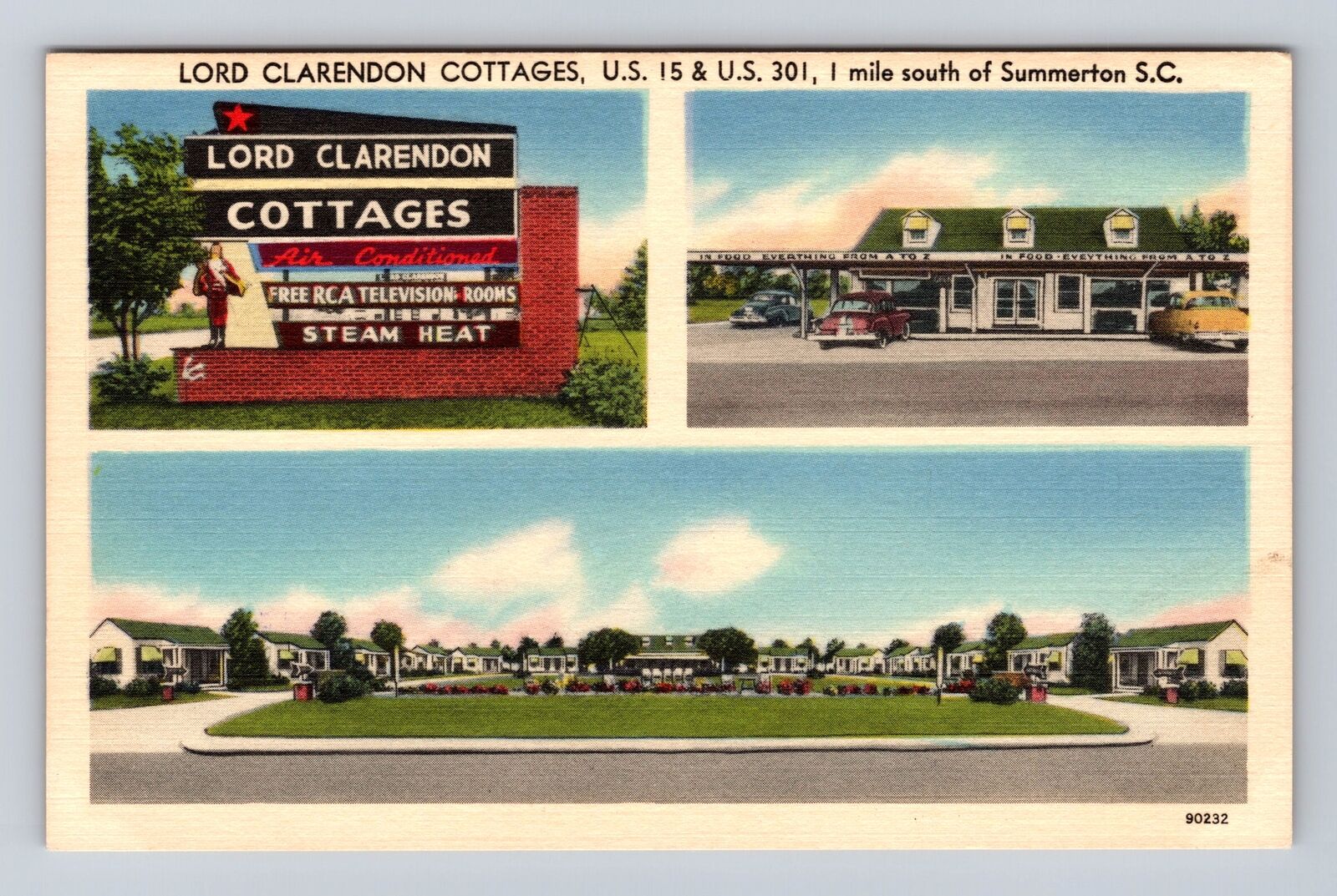 Summerton SC-South Carolina Lord Clarendon Cottages Advertising Vintage Postcard