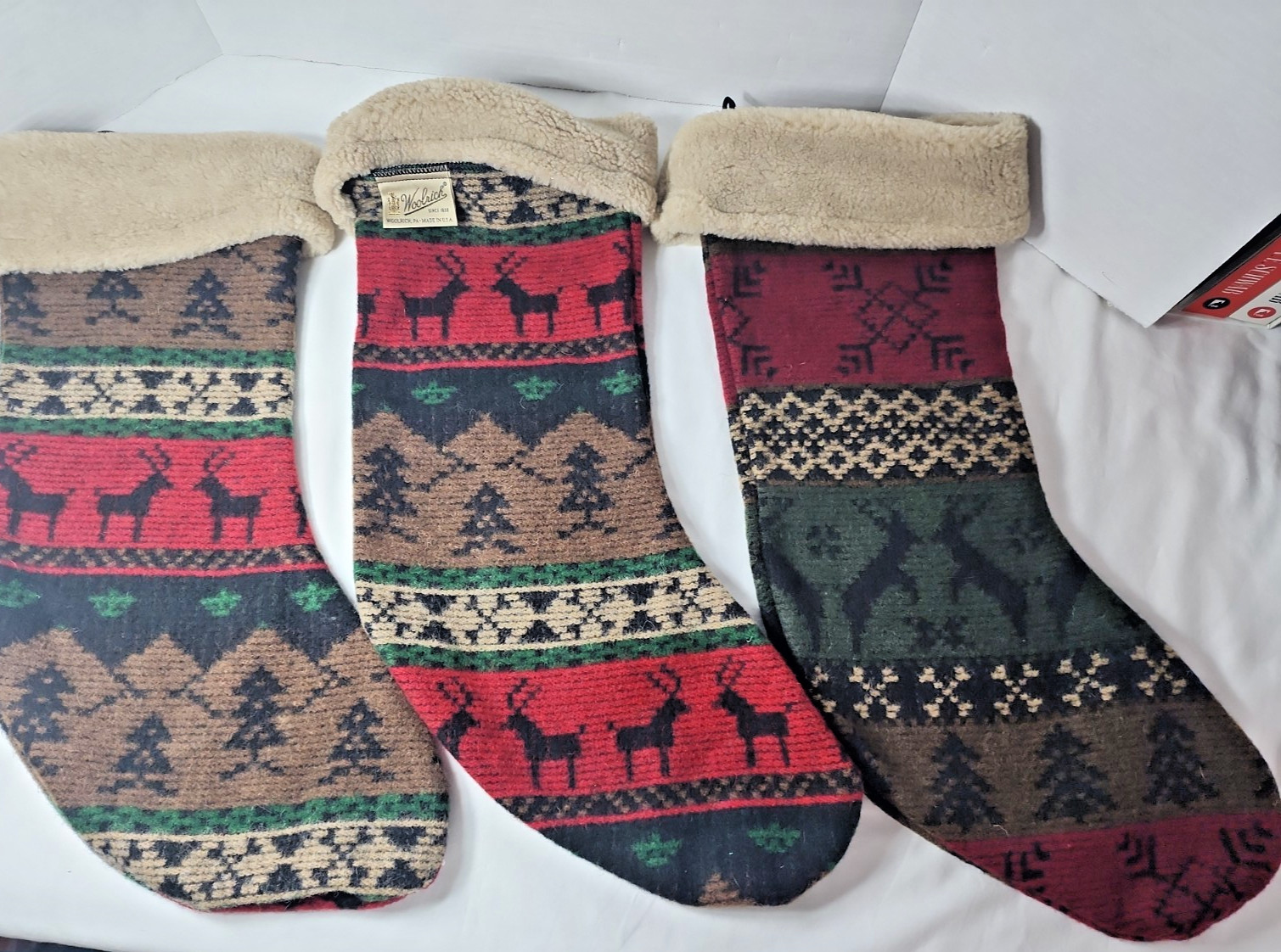 Three Vintage  Woolrich Wool Christmas Stockings Made in USA