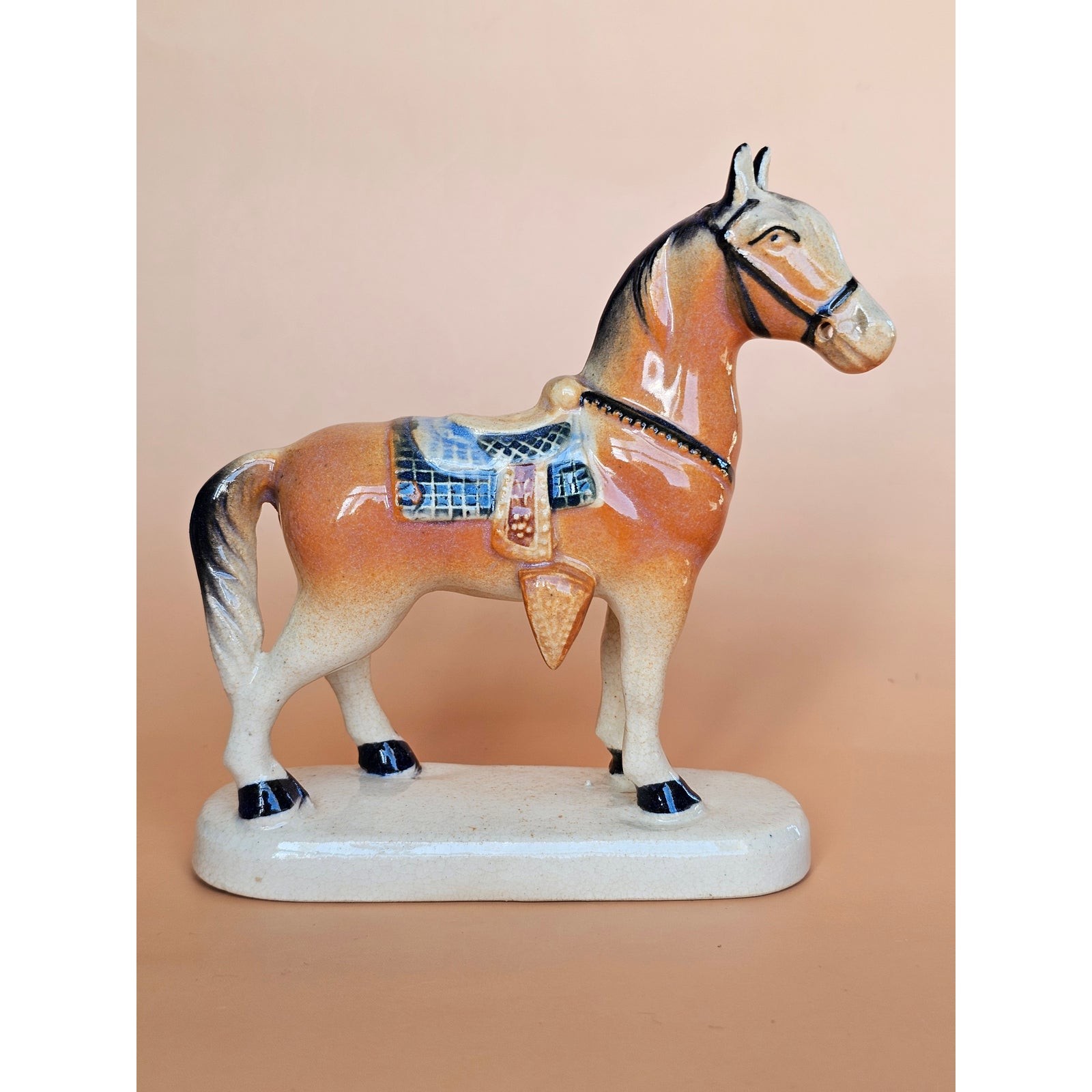 Vintage 1950s Western Horse + Saddle Ceramic Figurine Cowboy Decor