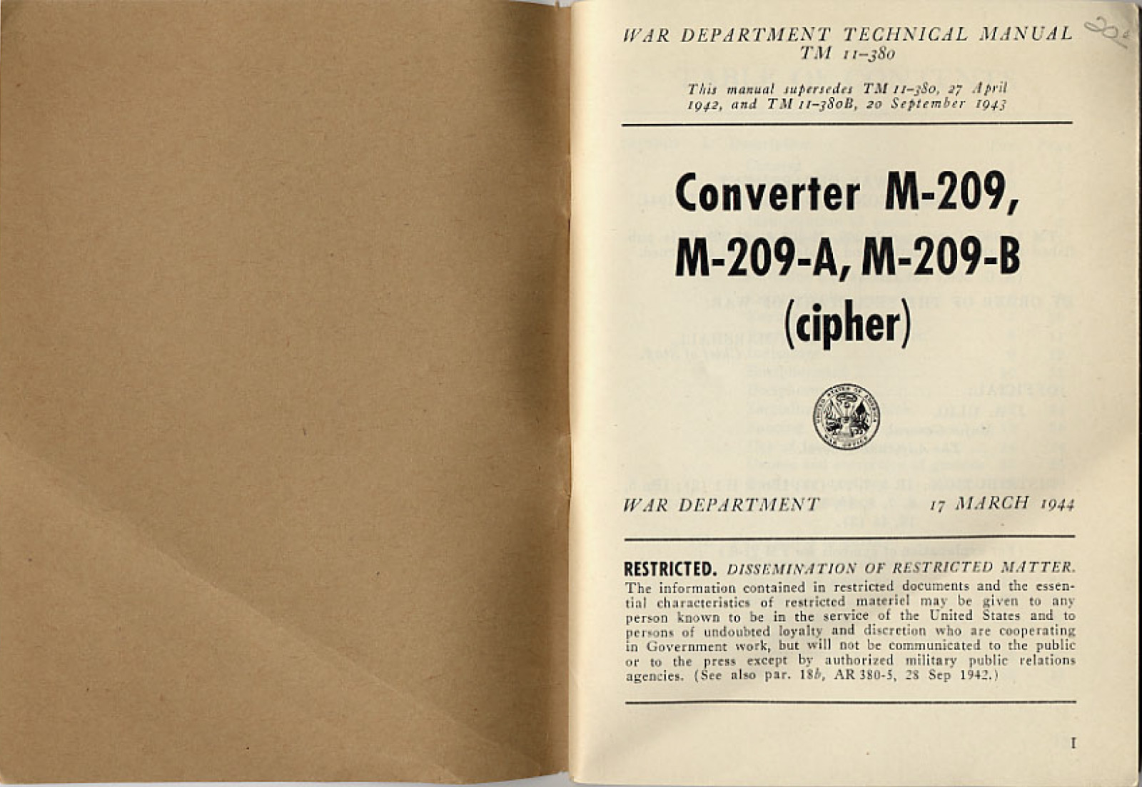 79 Page March 1944 TM 11-380 Converter M-209 M-209-A M-209-B Cipher Manual on CD