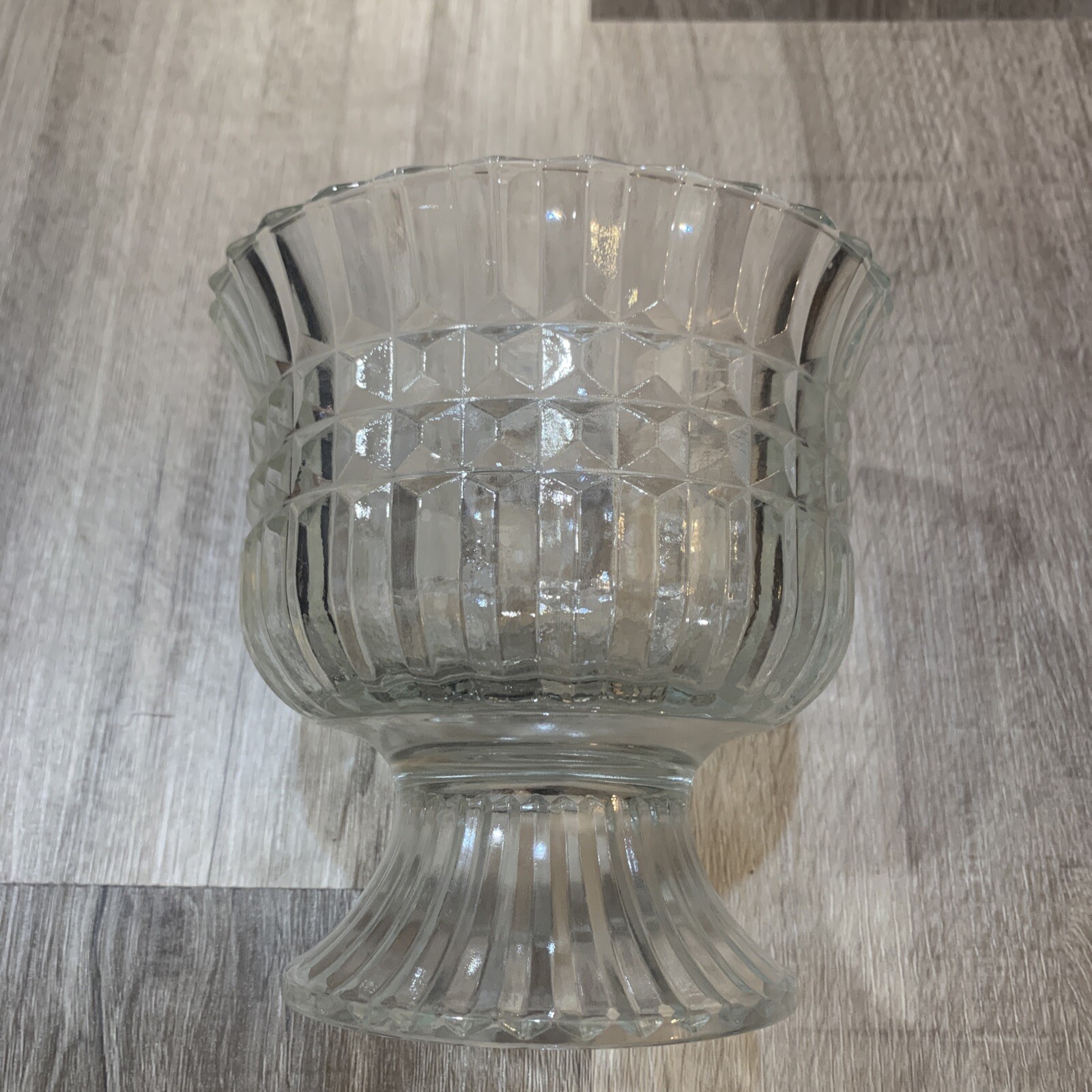 Vintage FTDA 1986 Clear Glass Pedestal Candy/Trinket Dish. Vintage FTDA 1986 Clear Glass Pedestal Candy/Trinket Dish.