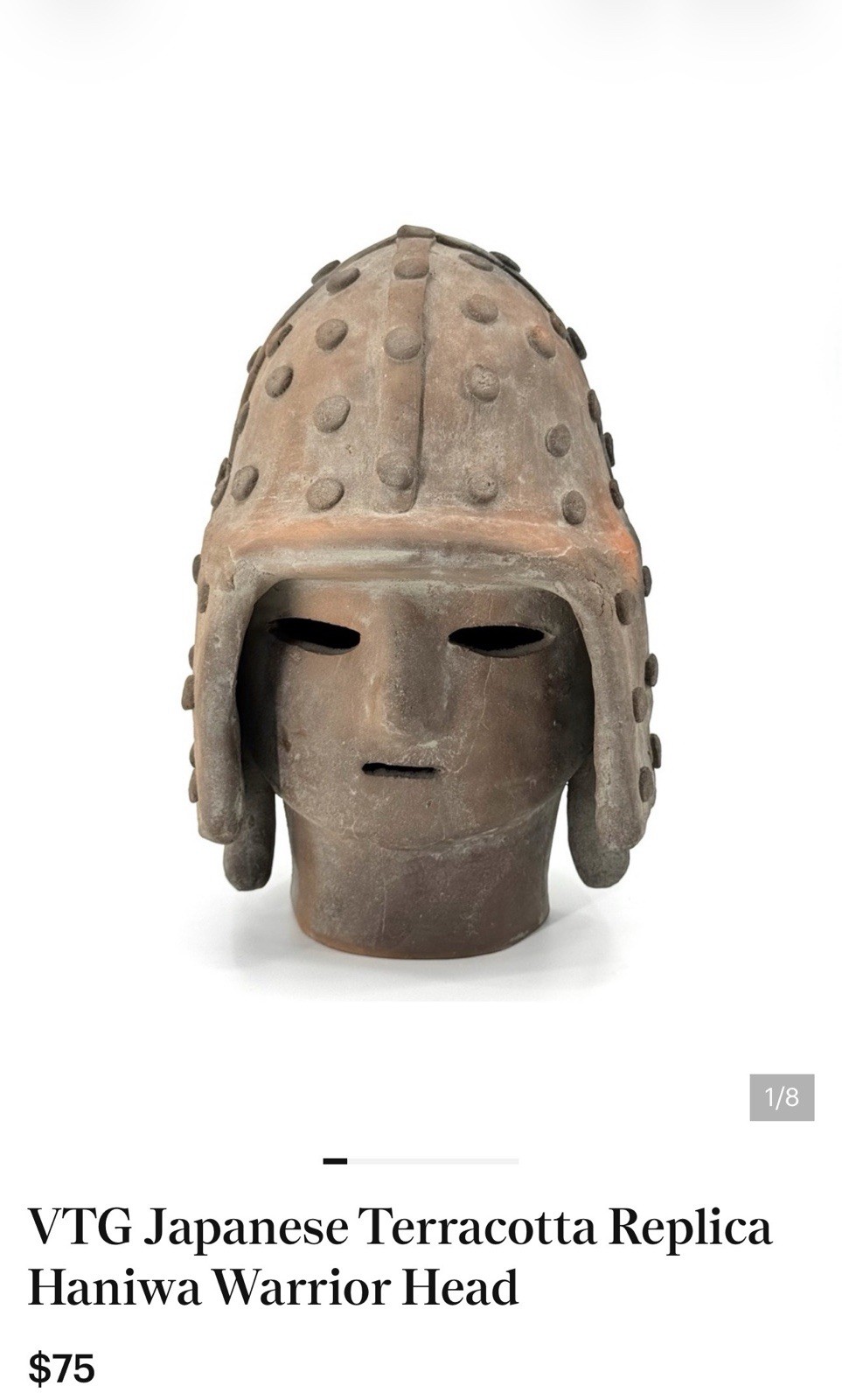 Vintage 4th Century Japanese Haniwa Warrior Terracotta Replica Figure Head