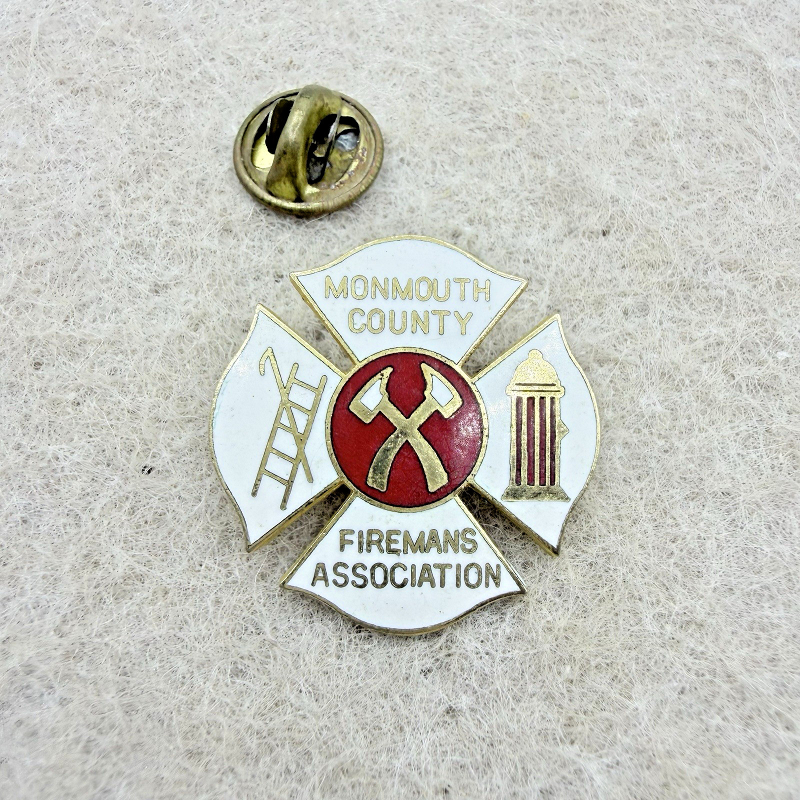 Vintage Monmouth County Fireman's Association Lapel Pin Crossed Axes Ladder Vintage Monmouth County Fireman's Association Lapel Pin Crossed Axes Ladder