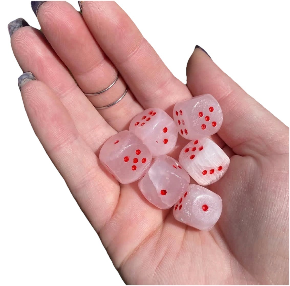 6 Pieces Pink Mangano Calcite Dice Uv Reactive  Natural Stone Healing Crystal