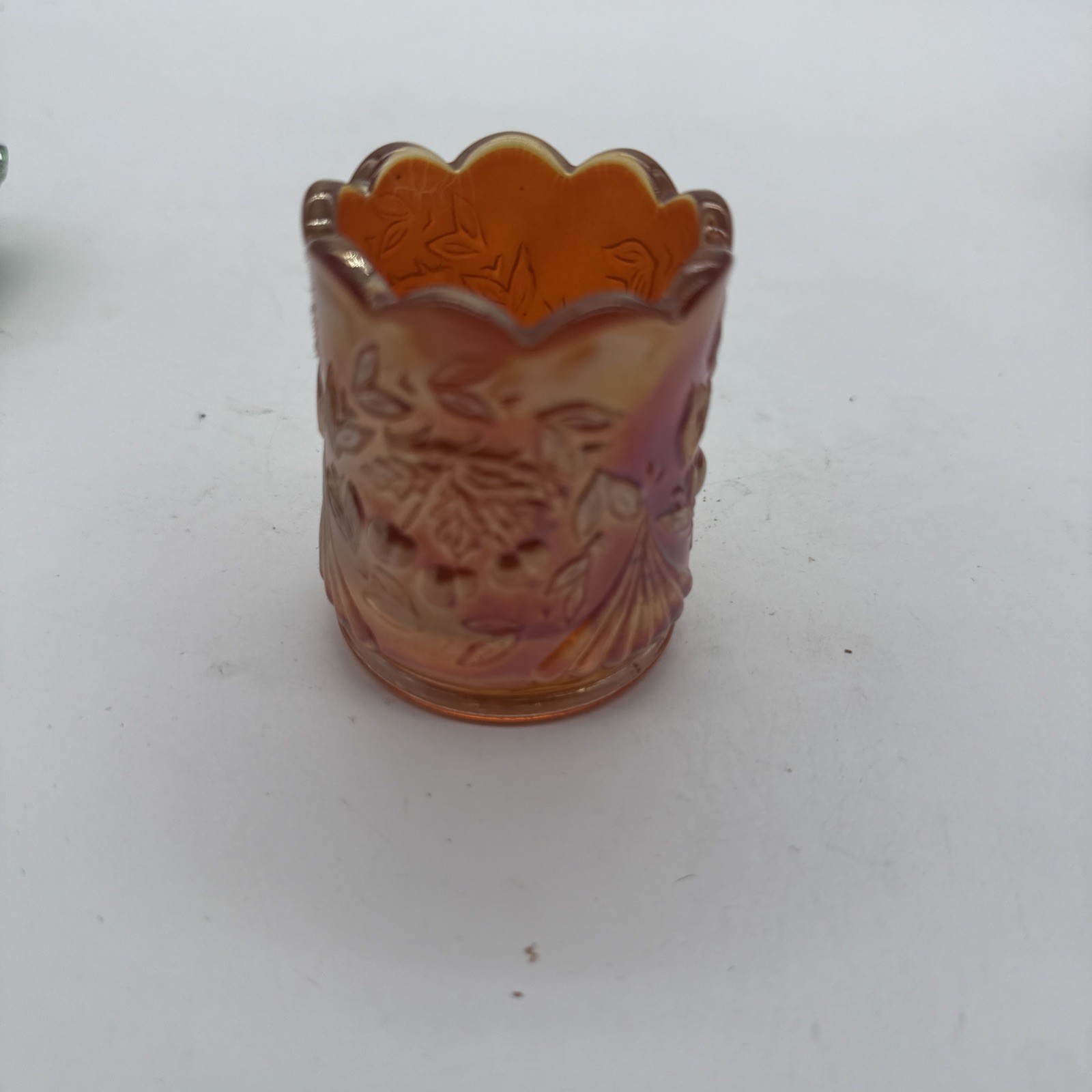 LG Wright Glass Amberina Red Hanging Cherries & Wreath Toothpick Holder Glows