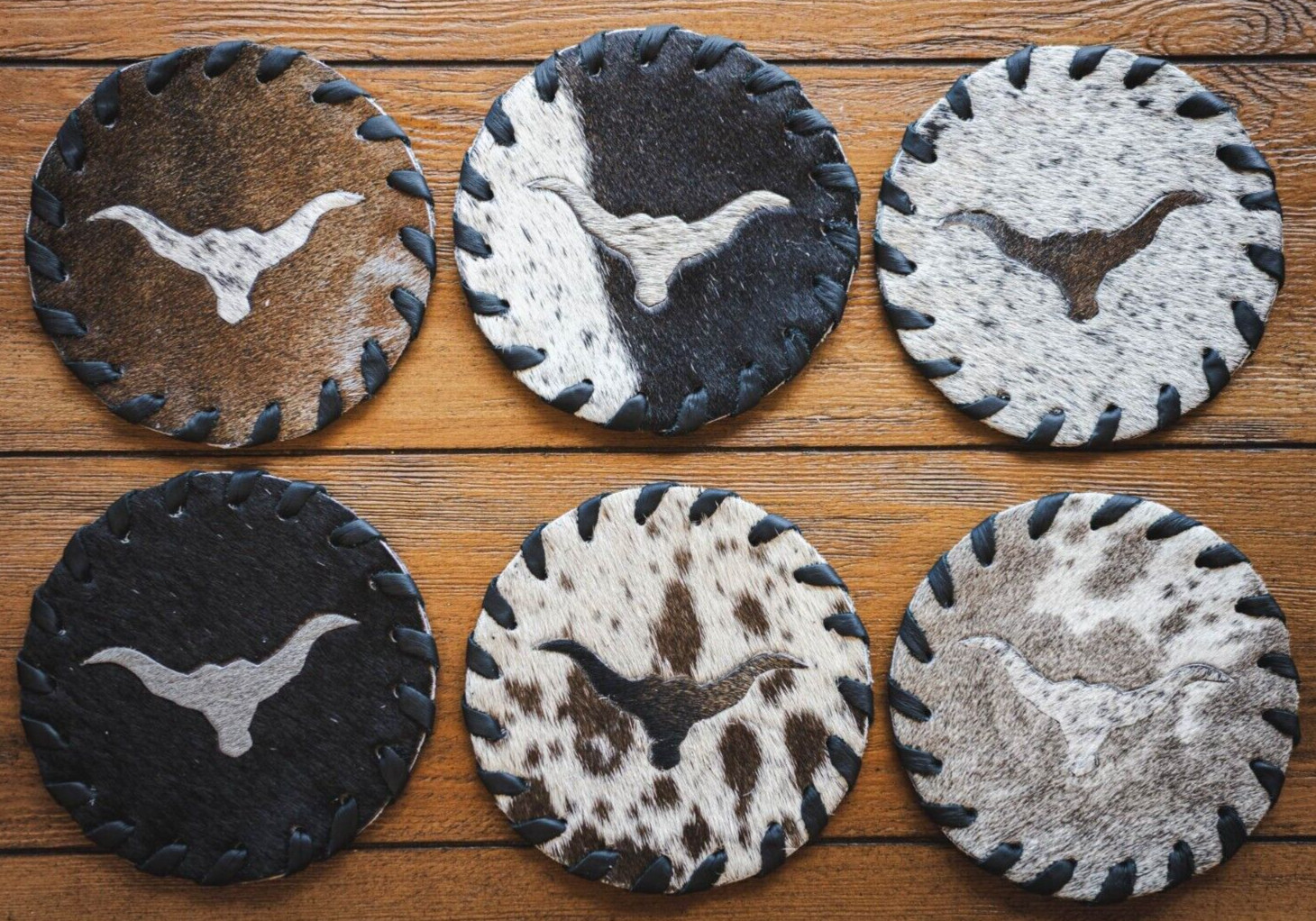 Cowhide Coaster Longhorn / Bull - SET OF 12 Cowhide Coaster Longhorn / Bull - SET OF 12
