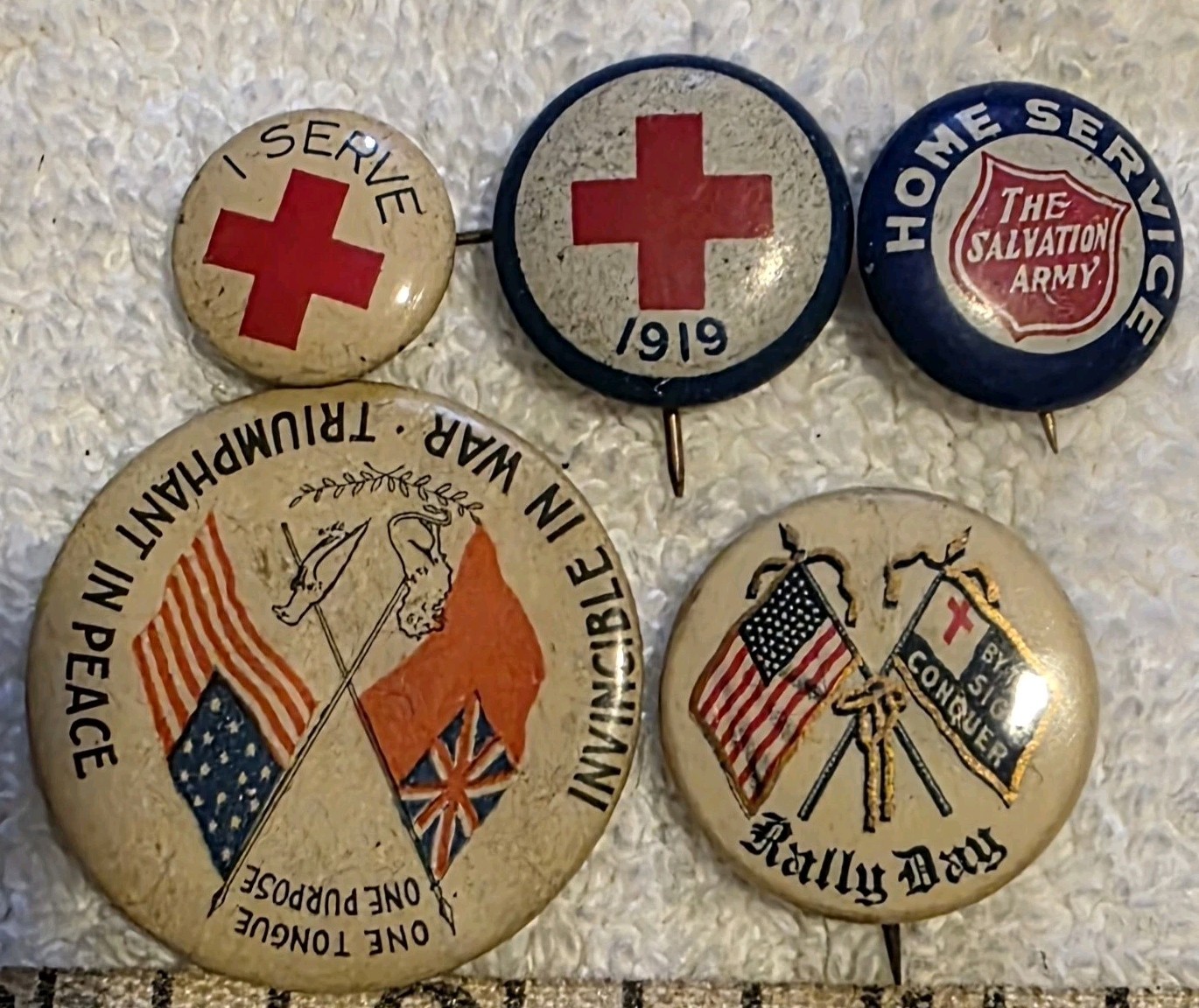 Vtg WWI Salvation Army Home Service Patriotic Celluloid Pinback Button Lot