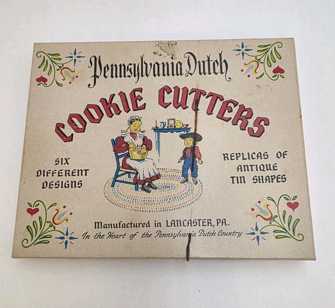 VTG Pennsylvania Dutch Cookie Cutters Set of 6 Tin Metal Folk Art USA Boxed
