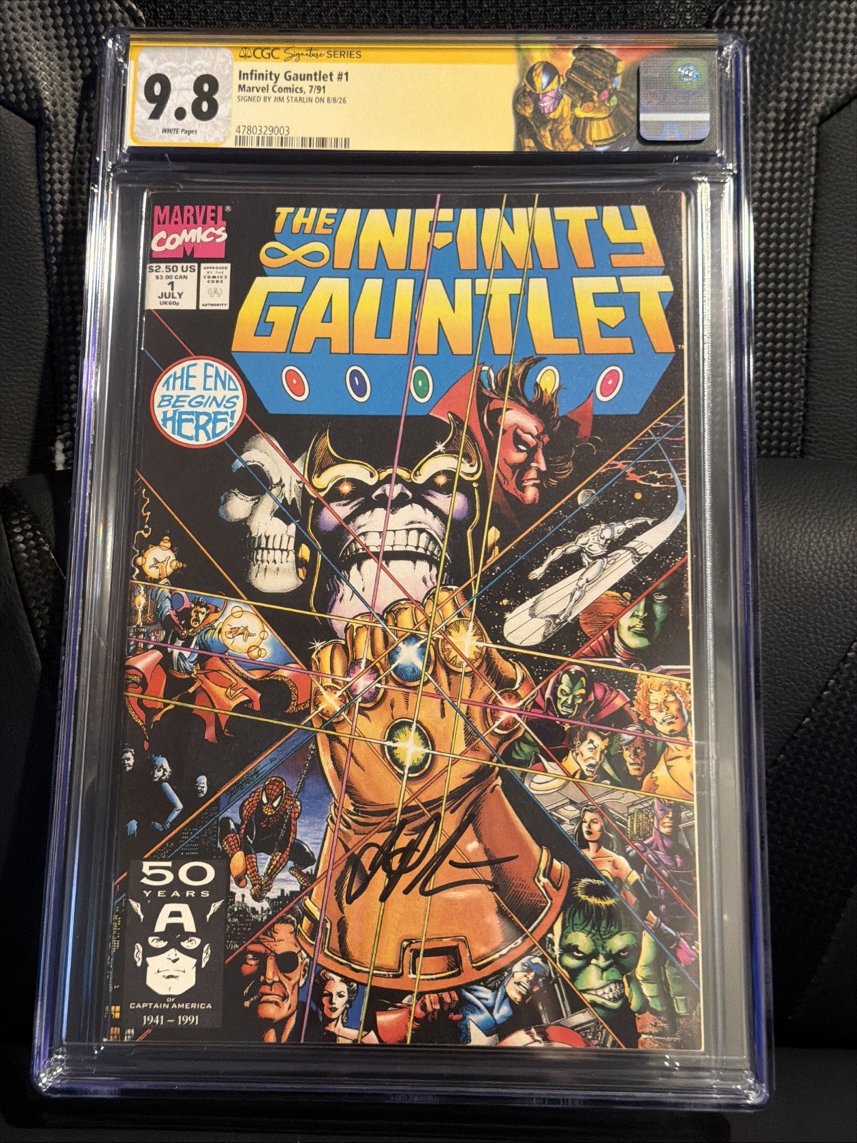 Infinity Gauntlet # 1 CGC 9.8 White Jim Starlin Signed Custom Label Marvel 1991