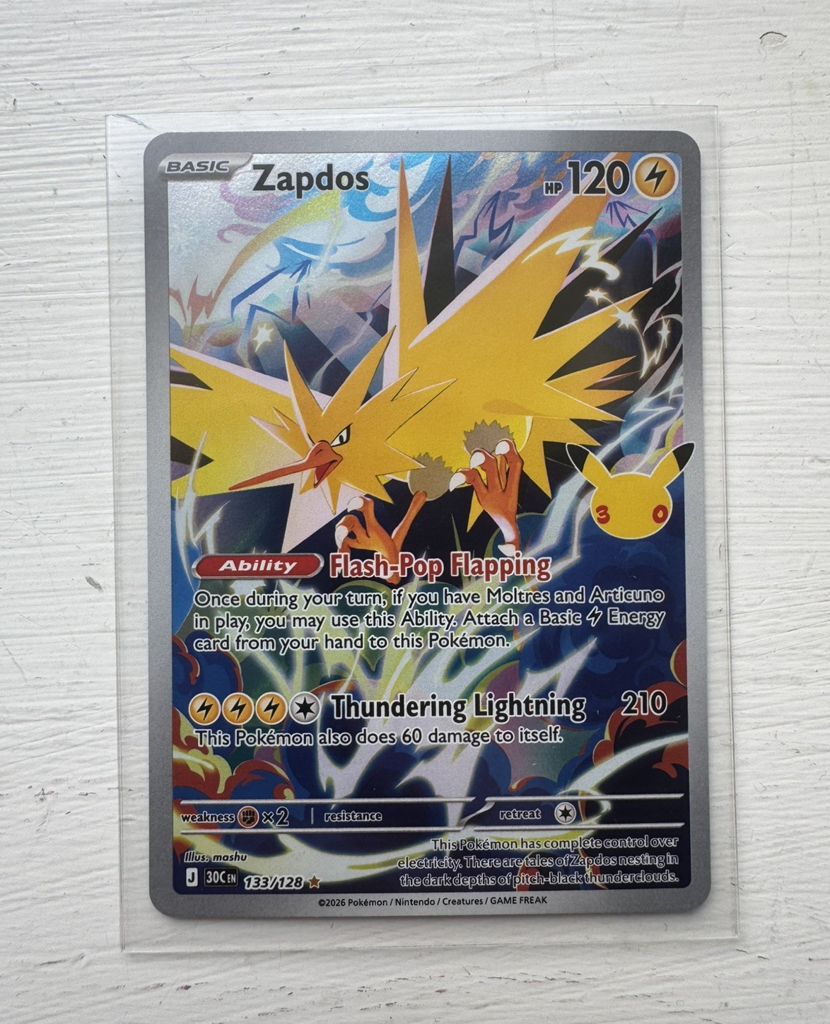 Zapdos 133/128 30th Celebrations Ultra Rare Full Art Holo Pokémon TCG 2026