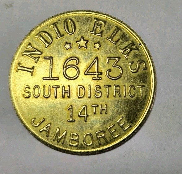 Vtg Indio Elks 1643 14th Jamboree Trade Token Good For 1 Drink