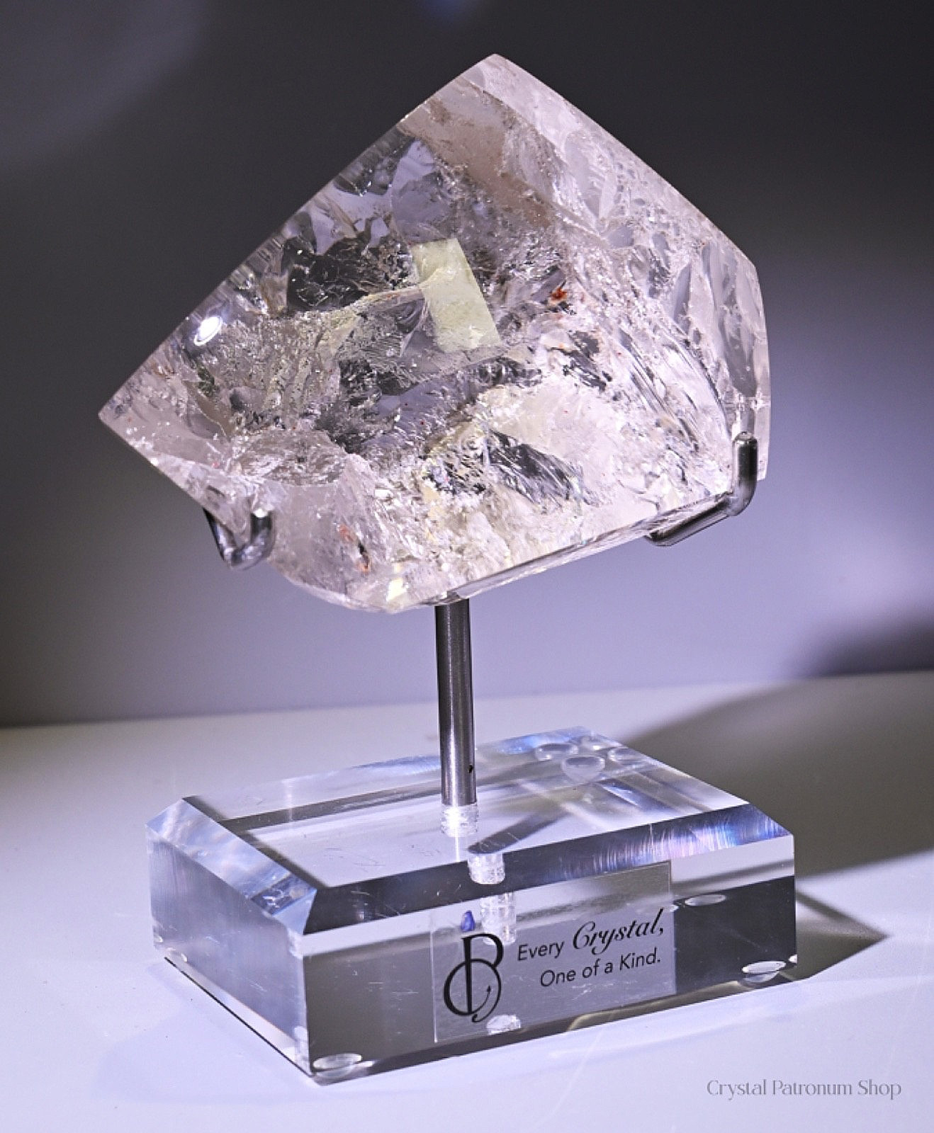 Natural Clear Quartz Crystal High Clarity Half Polished Specimen w/ Stand 216g