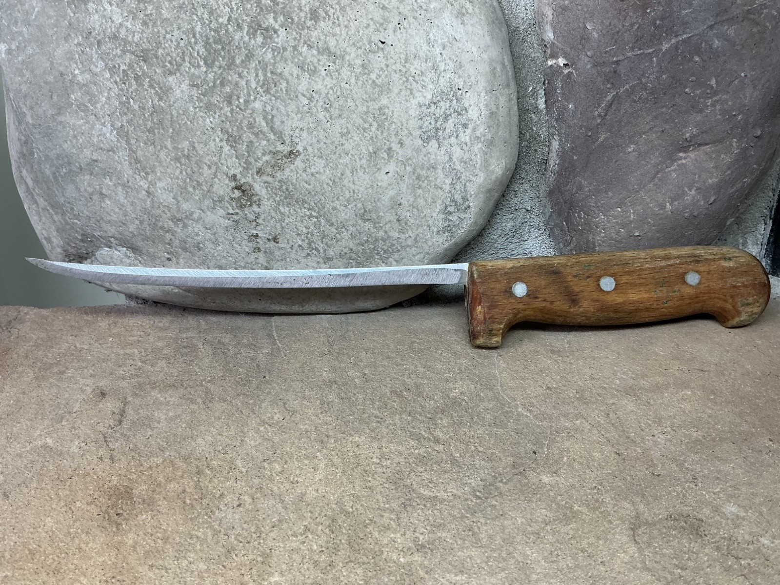 Vintage Fishing Fillet Knife Thin Blade Chunky Wood Handle 7” Blade 3 Rivets Vintage Fishing Fillet Knife Thin Blade Chunky Wood Handle 7” Blade 3 Rivets
