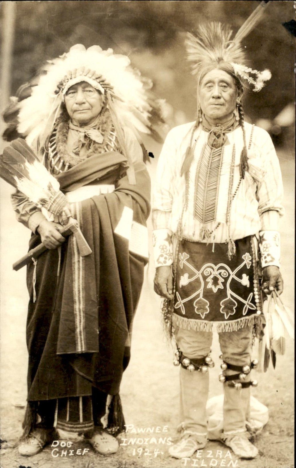 Pawnee Indian chiefs Dog Chief & Ezra Tilden c1924 Real Photo Postcard bhn