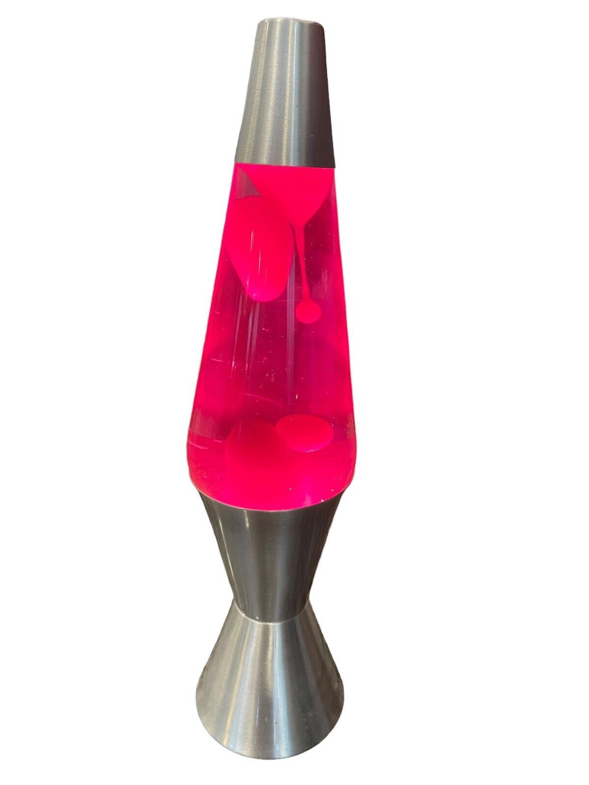 Vintage ‘03 Lava Lamp Silver Base Cap Pink Lava 16.5” WORKS