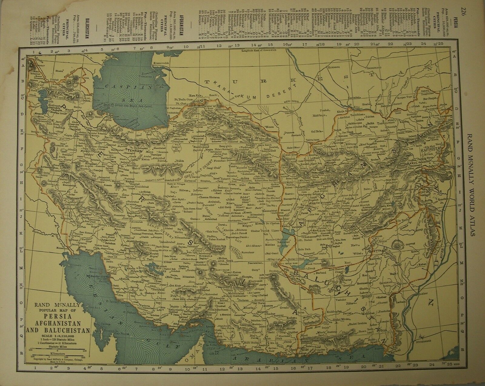 Antique 1929 Large Frameable Color Map Persia Afghanistan Baluchistan
