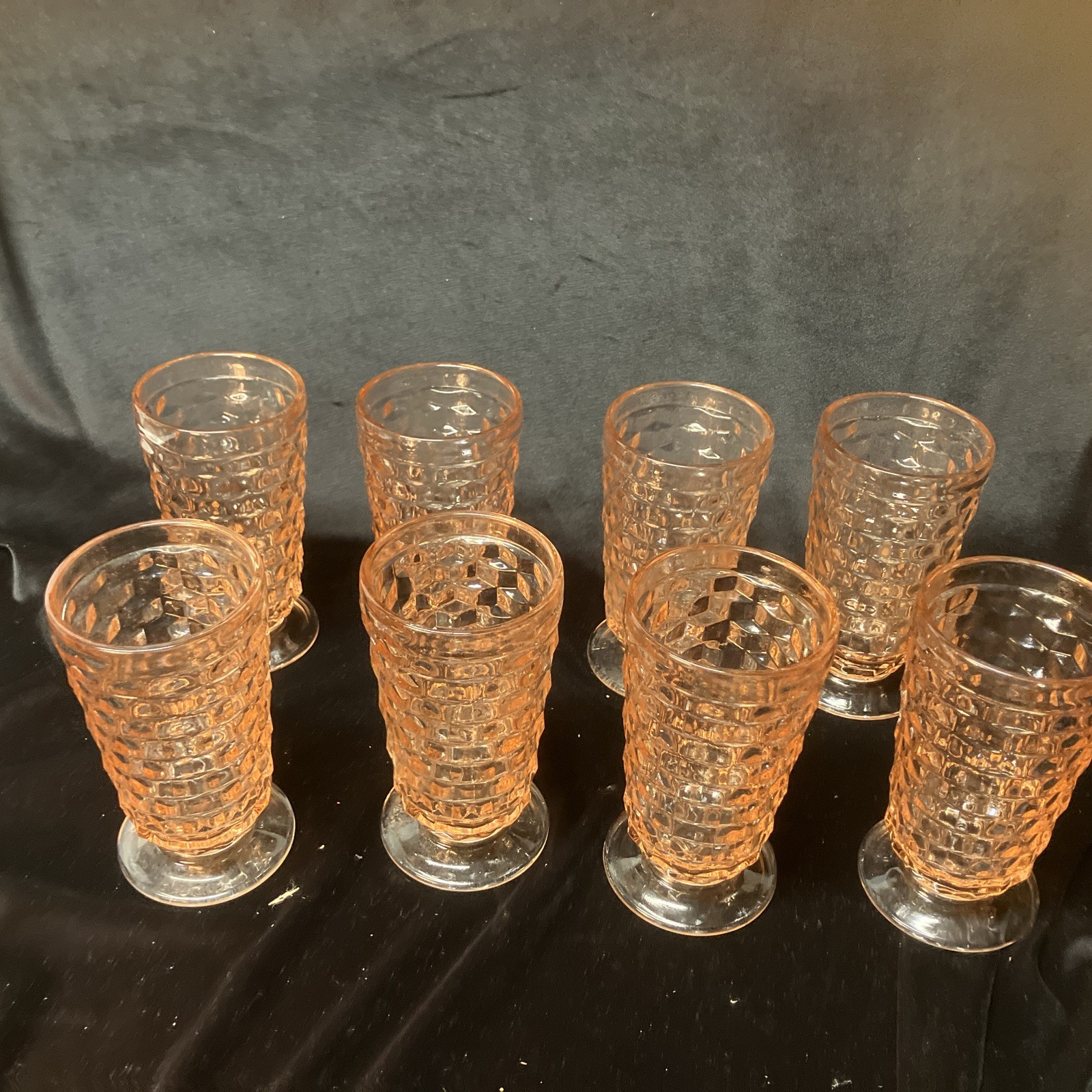 8 Set LotVintage Peach Pink Depression  Indiana Whitehall Footed Tumblers Cubist