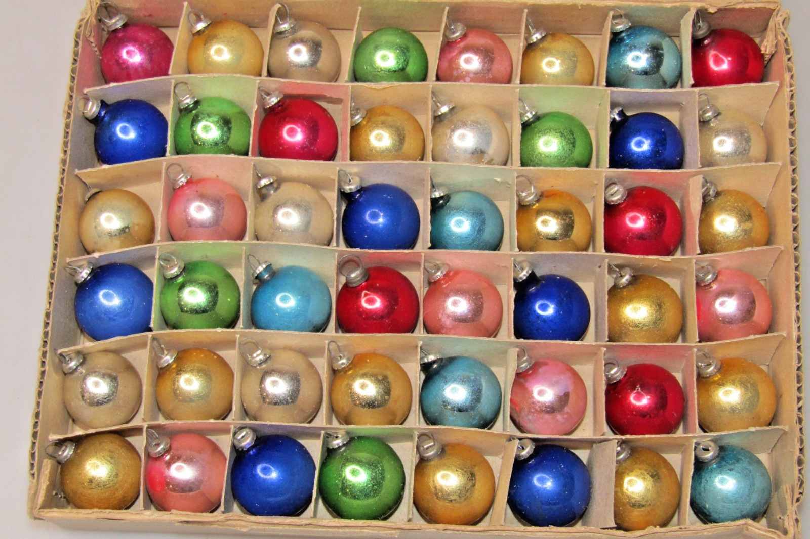 Lot 48 VTG Glass Feather Tree 20mm Multicolor Mini BALL Christmas Ornament Japan