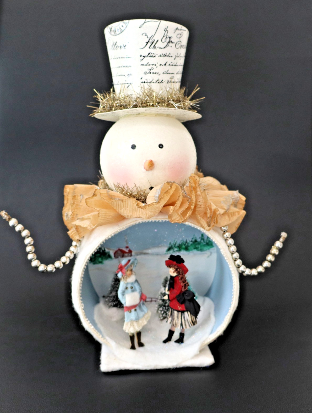OOAK artists Joanne Roberts & Mikki O\'Hara miniature paper doll scene in Snowman