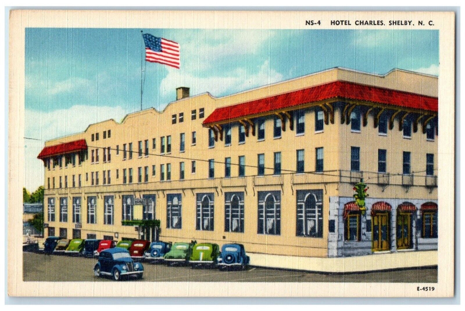c1930's Hotel Charles Building Cars Shelby North Carolina NC Vintage Postcard