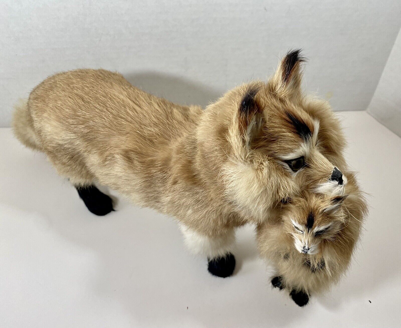 Fox Carrying Baby Lifelike Stuffed Animal Realistic Hard Body Figurine Mancave