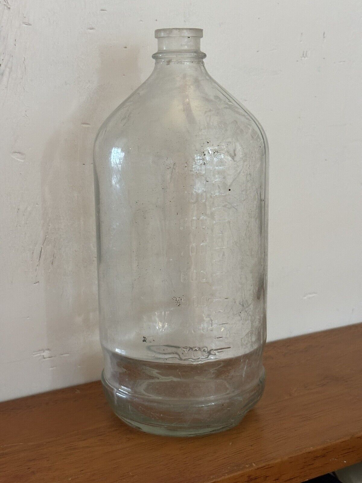 Vintage Bottle w/Measure Marks Indented Bottom to Fit in Something 9” Tall