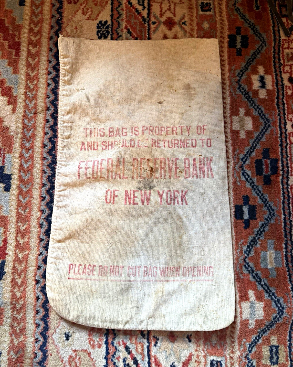Vintage Federal Reserve Bank of New York Canvas Deposit Bag 
