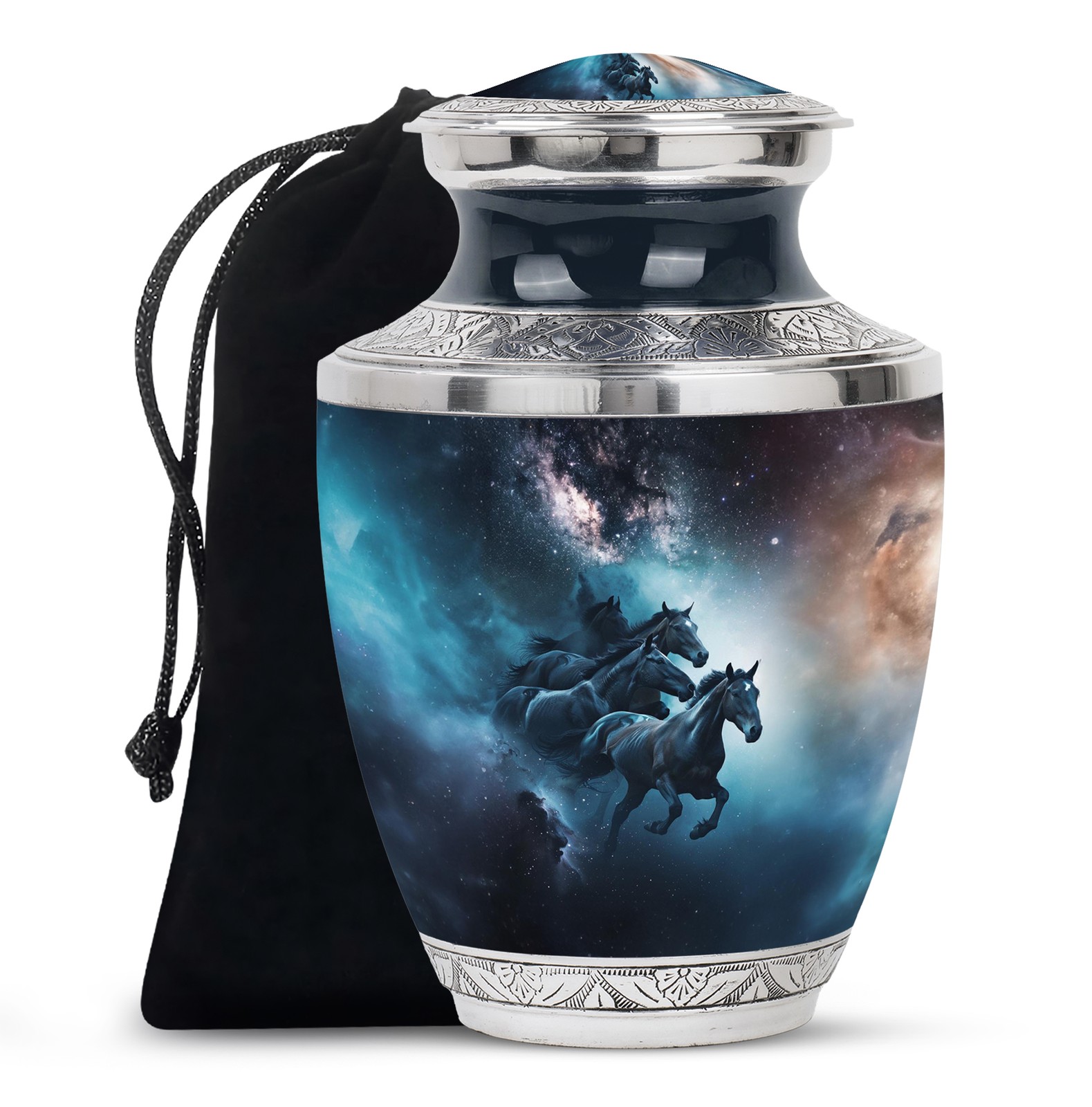 Cosmic Dark Horse Large Cremains Urn For Ashes Adult Father (10 Inch)