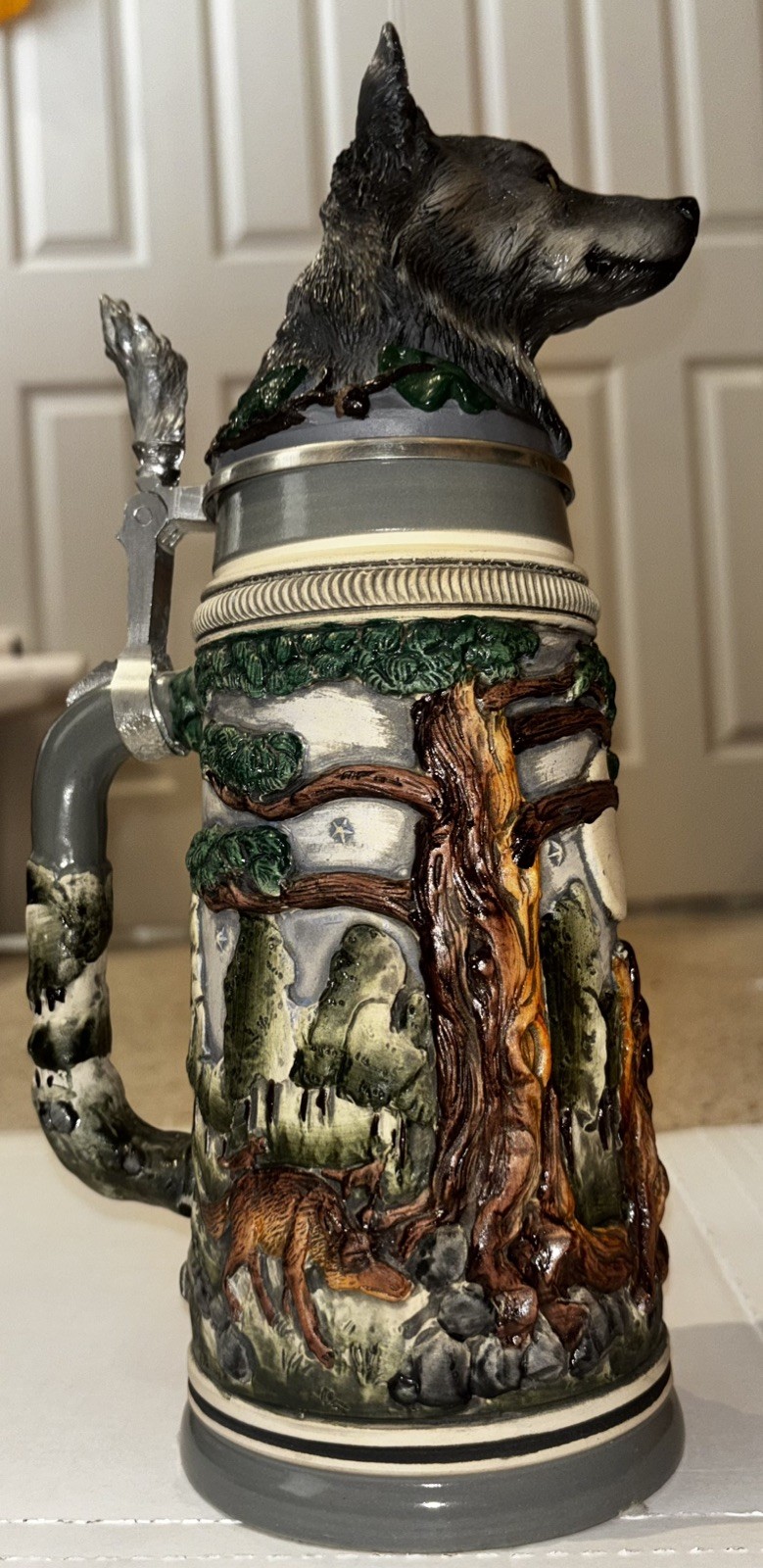 Original Thewalt Timber Wolf Beer Stein Germany Limited Edition Wolf Head Lid