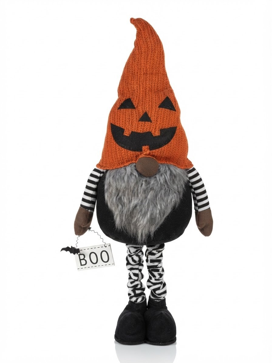 Plush Fantasy Halloween Gnome Doll, Pumpkin Hat, 