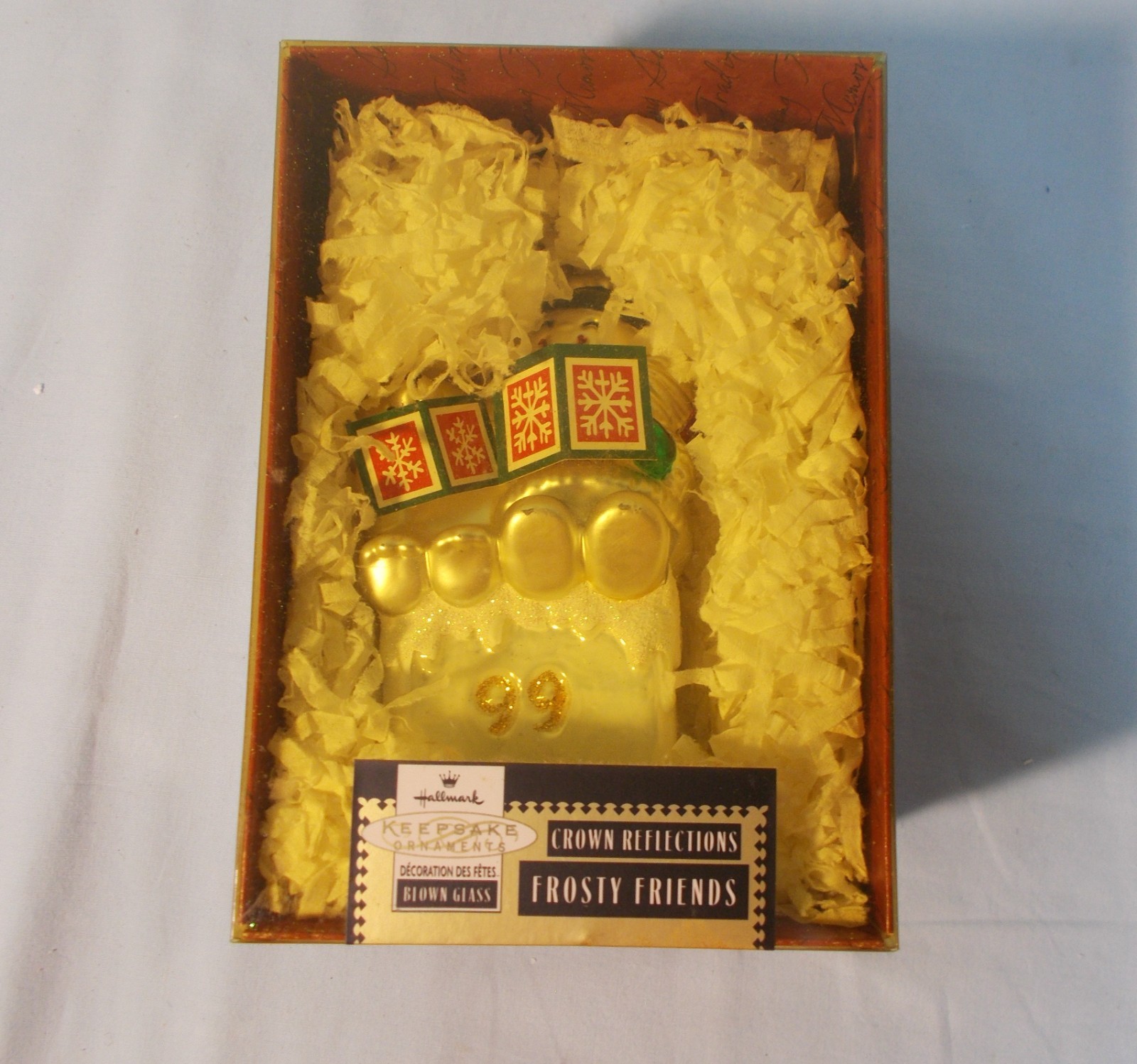 Vtg Hallmark Crown Reflections Frosty Friends Blown Glass Ornament 1999 NIB