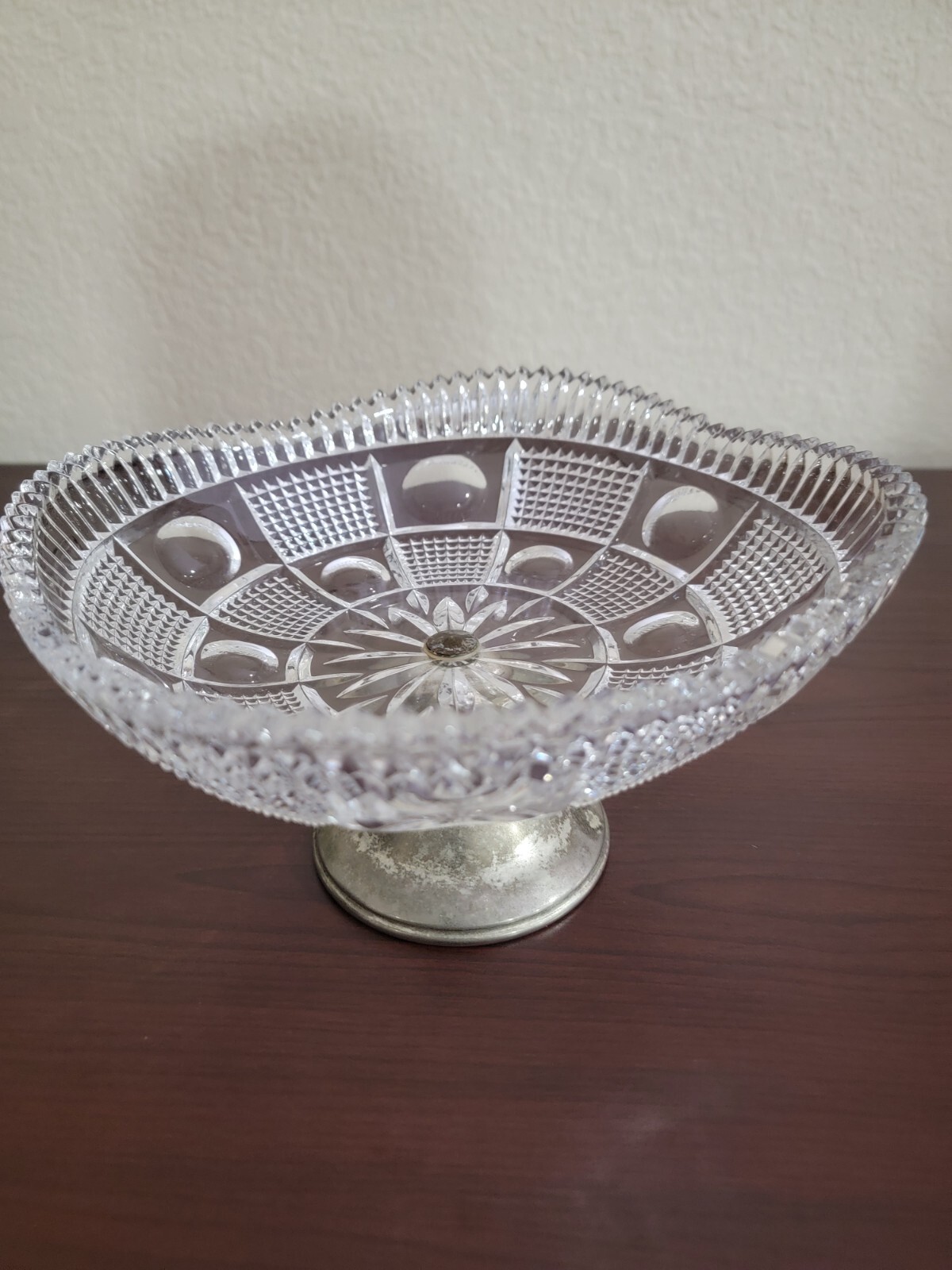 Vintage West Germany Crystal Pedestal Compote with Silver Plated Base