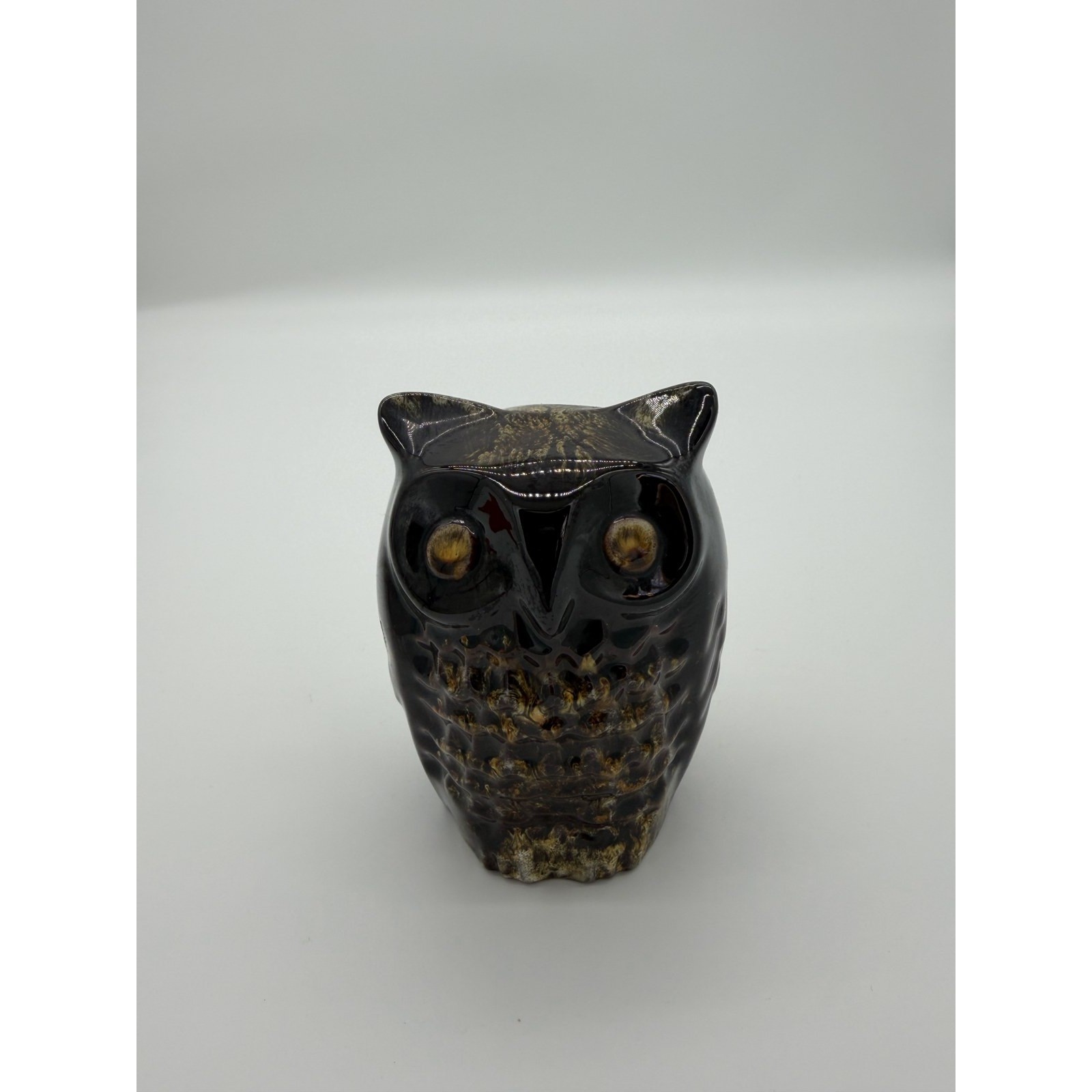 Vintage Brown Drip Glaze Ceramic Owl Figurine Amber Eyes MCM Vintage Brown Drip Glaze Ceramic Owl Figurine Amber Eyes MCM