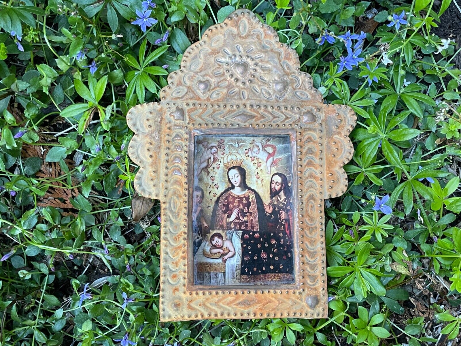 Antiqued Tin Nicho with Nativity Scene, Mexican Nicho, Christmas in Mexico