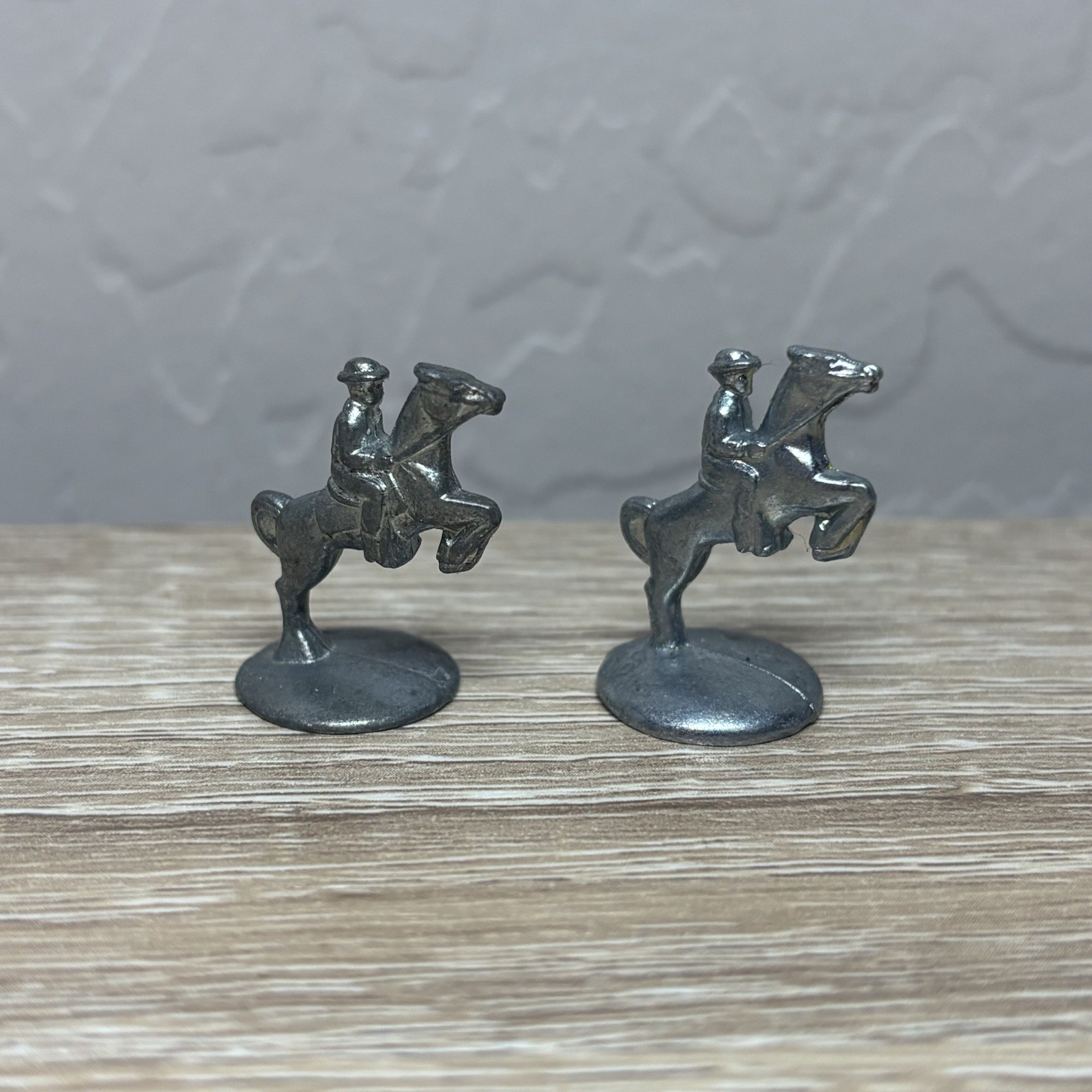 Vintage Metal Race Horse and Jockey Figurines Pair 1 Inch Game Tokens Lead