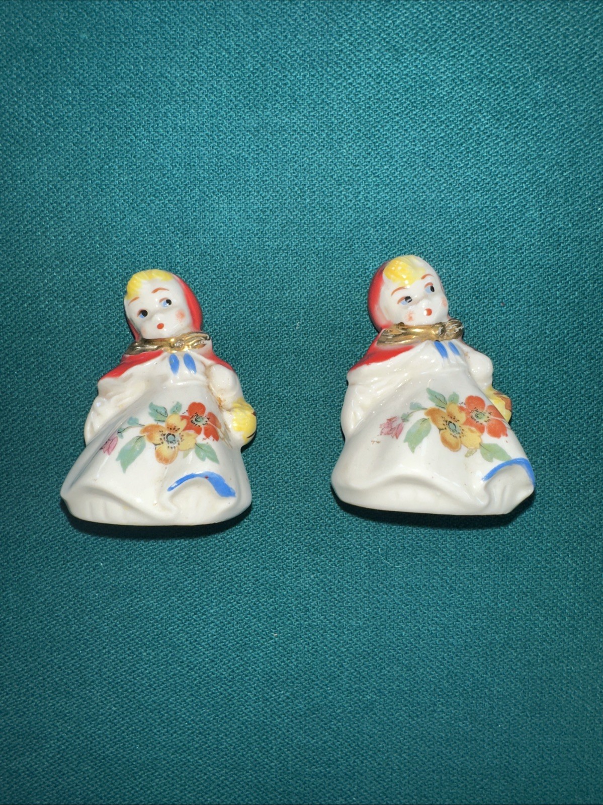 Vintage Ceramic Little Red Riding Hood Salt & Pepper Shaker Set - Bottom Marked