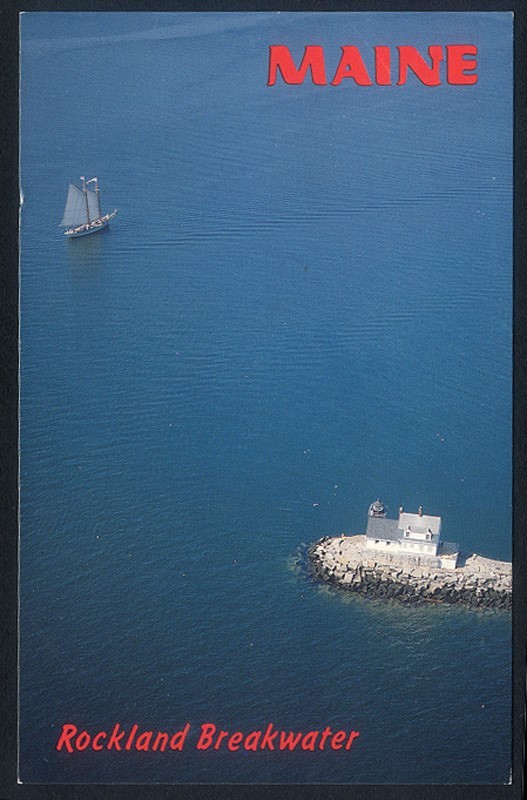 Vintage ROCKLAND BREAKWATER LIGHT Postcard - American Eagle Sailboat, ME