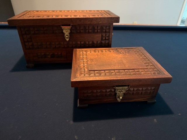 Hand Carved Mahogany Wood Jewelry Keepsake Boxes Kenya African Set of 2