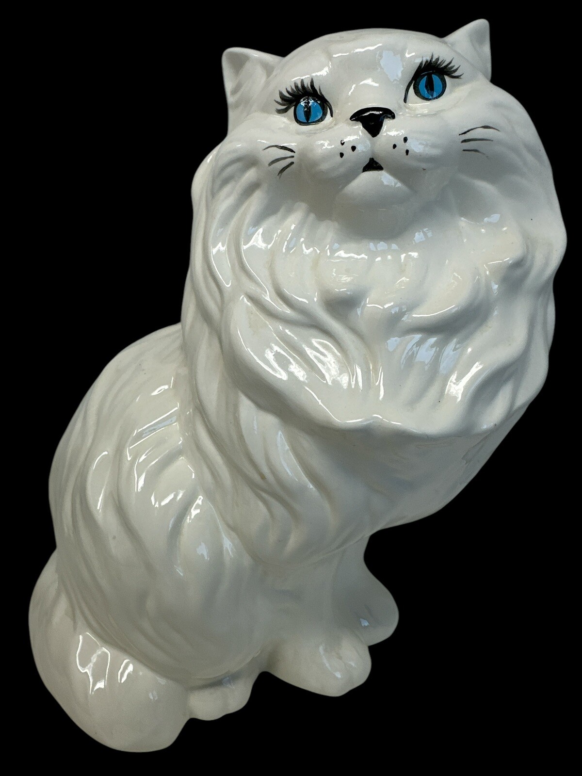 Vintage MCM Life Sized White Persian Cat Hand Painted Ceramic Cat Blue Eyes