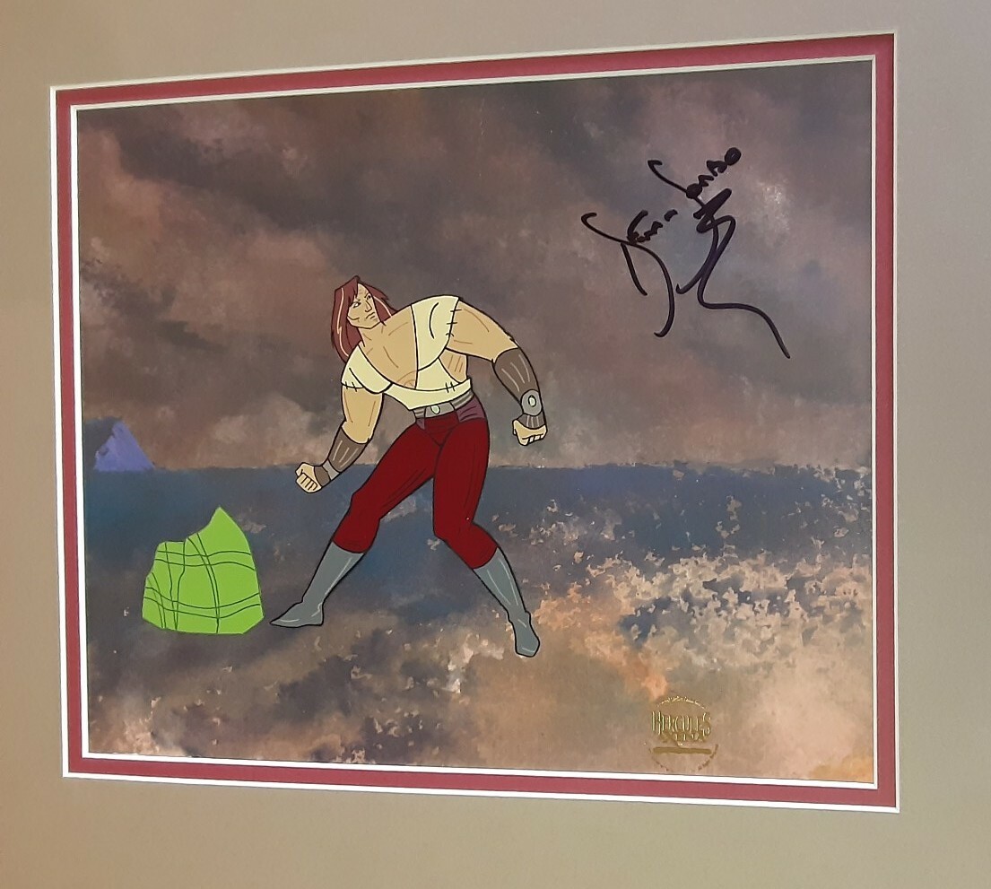 Hercules and Xena animation cel signed Kevin Sorbo
