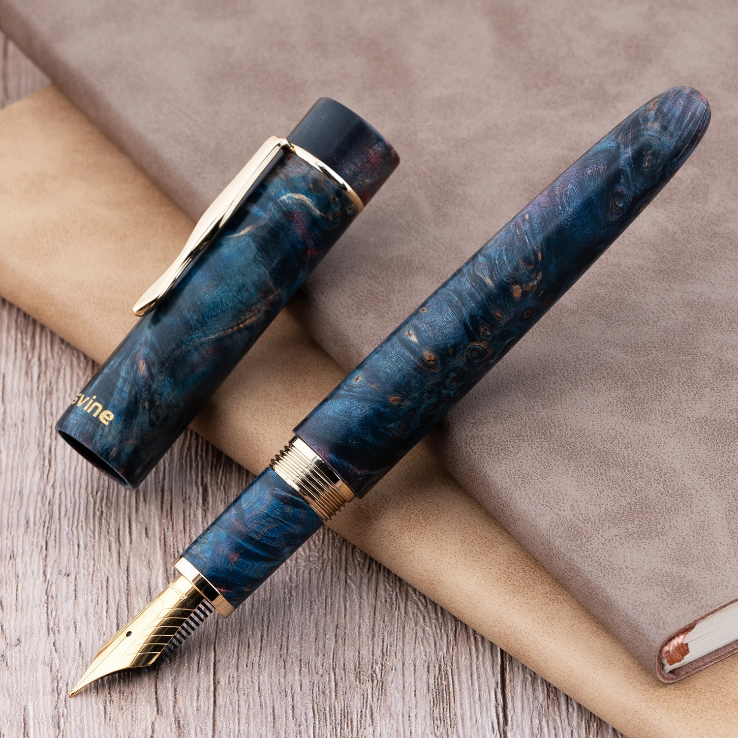 Asvine C2000 Stabilized Wood Fountain Pen NO.8 EF/F/M/Stub Nib Dark Blue-Red