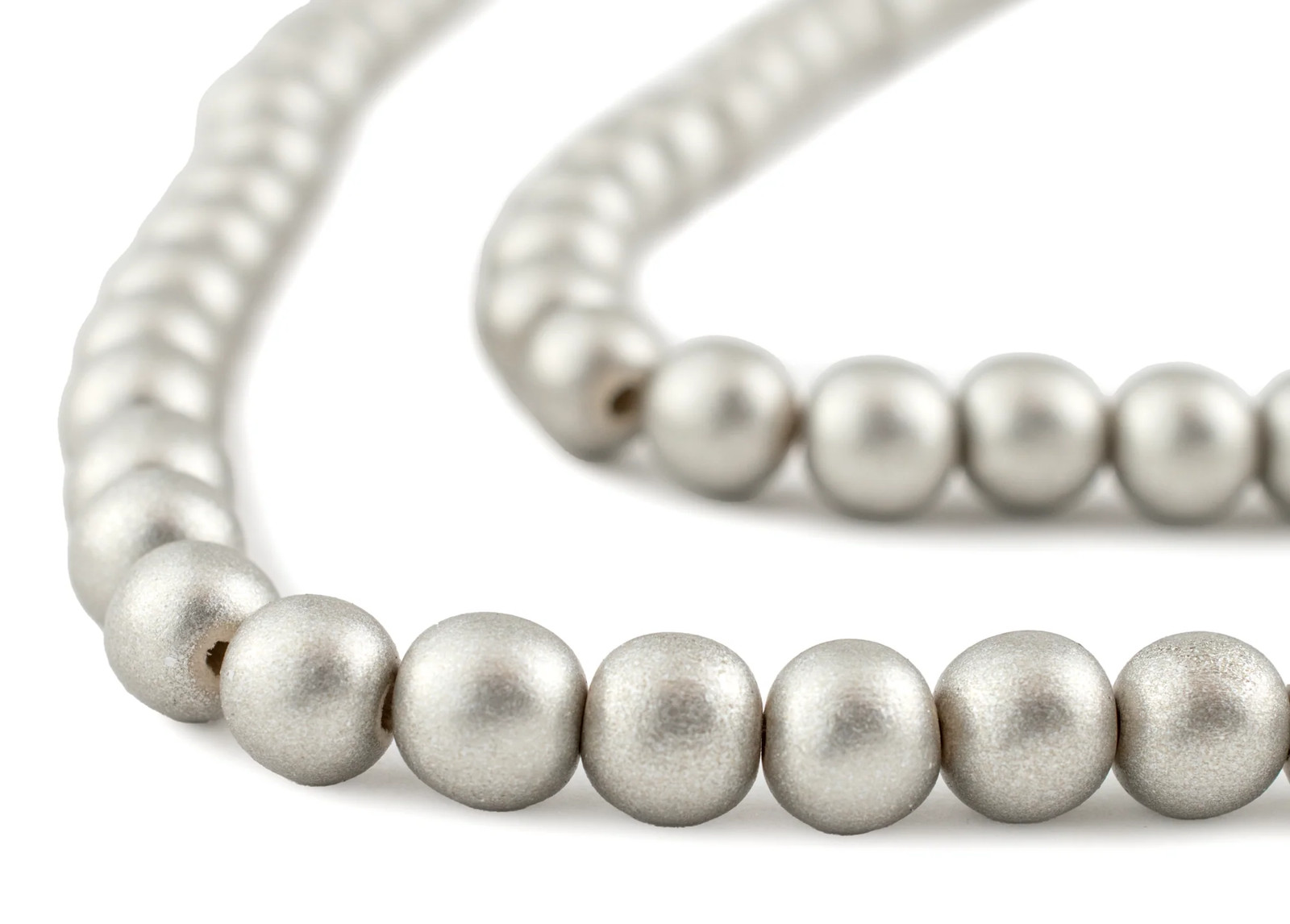 Antiqued Silver Round Natural Wood Beads 10mm Large Hole 15 Inch Strand