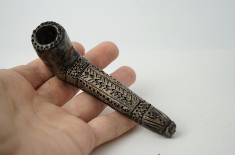 Smoking Pipe Small Old Handmade Gray Ceramic Tobacco Smokers Collectibles Gift