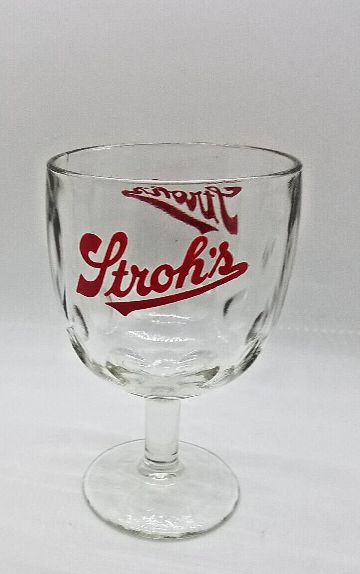 Vintage Stroh\'s Beer Glass 6 Inch Thumbprint Glass Beer Goblet Glassware