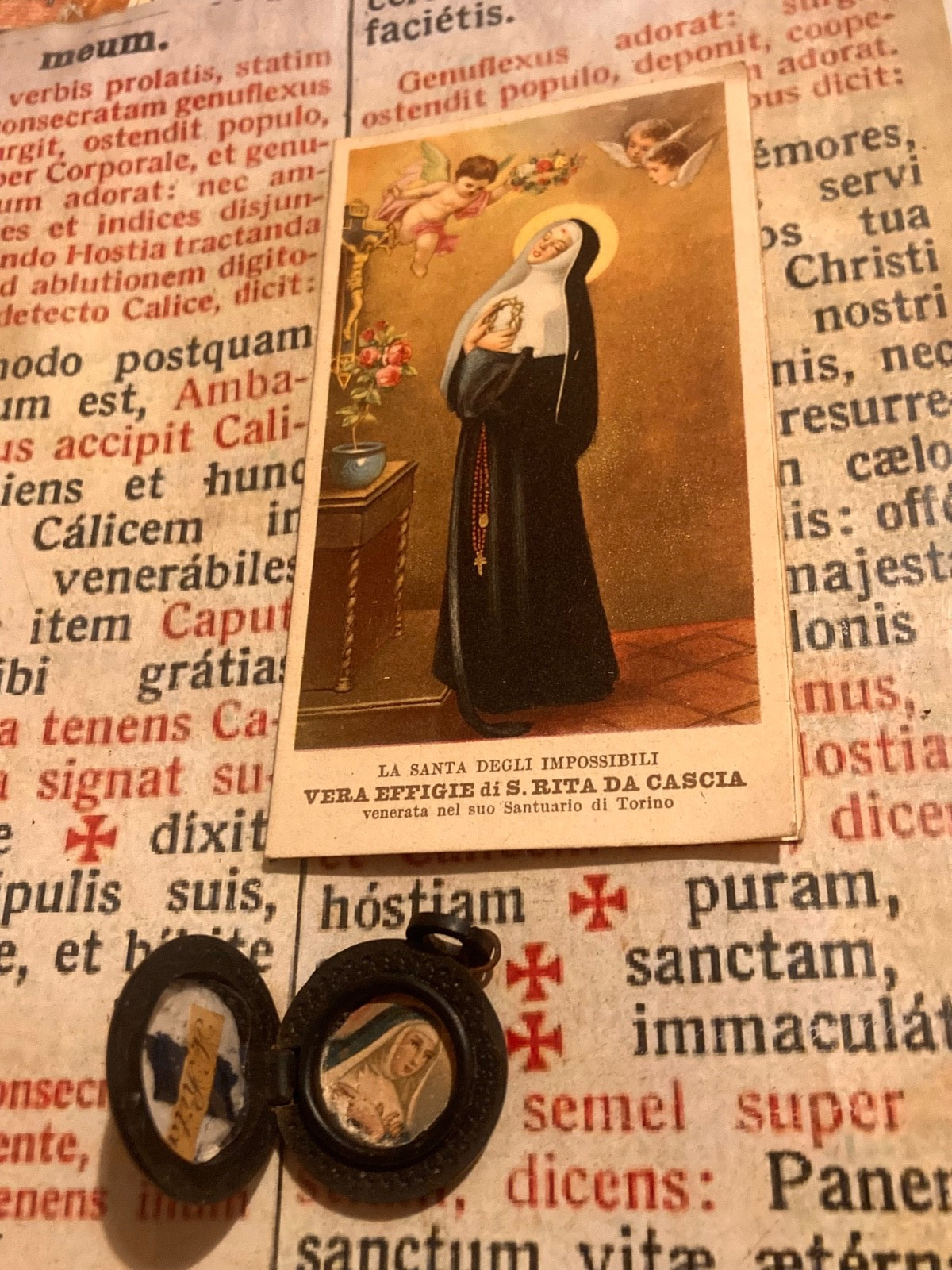 RARE SPECIAL RELIQUARY S. Rita : stunning with Holy card - Turin - 1900's 