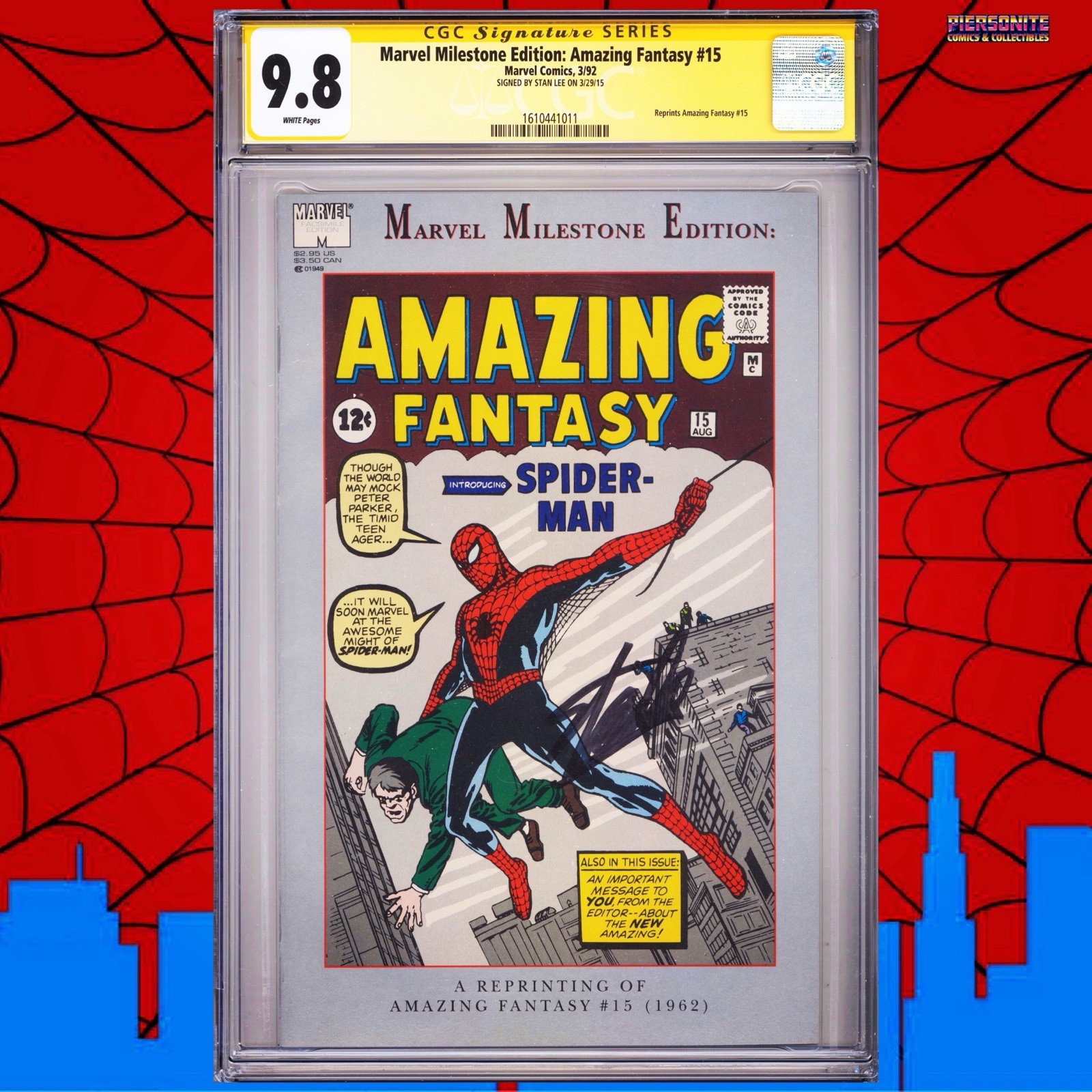 CGC 9.8 SS Marvel Milestone Edition Amazing Fantasy #15 signed by Stan Lee 1992
