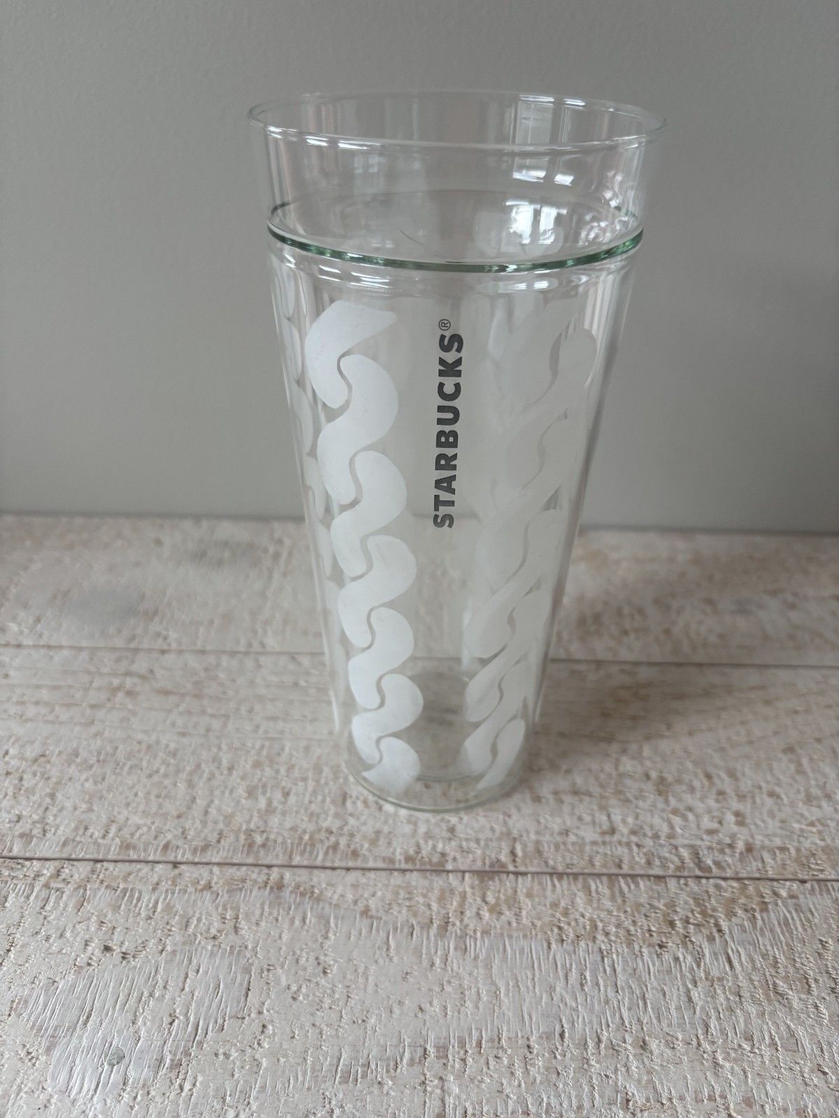 Starbucks 2017 Clear Frosted Glass Cable Knit 20 oz Cold Tumbler Cup ONLY